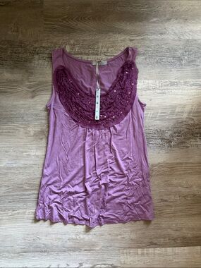 NWT Olivia Moon Purple Sequin Embellished Scoop Neck Tank Top